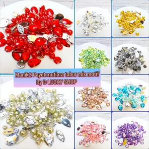Mutiara sintetis Payet manik mote tabur jahit campuran motif per 10 gr Bambu Craft payet  mutiara baju kebaya Aksesoris Set payet  warna  burgundy payet  juntai payet  mewah  elegan