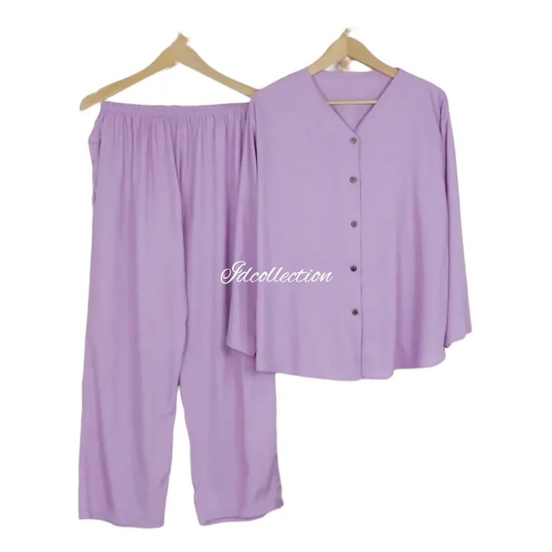 Setelan Baju Tidur Piyama Wanita Oneset Rayon Pajamas Lengan Panjang katun Busui Celana Panjang 4