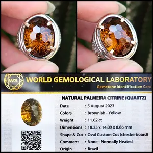 Permata Cincin Batu Natural Palmeira Citrine Quartz Plus Id Gem Lab