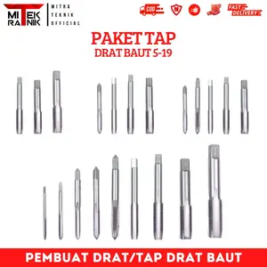 Paket Tap Alat Pembuat Drat Baut 5 7 8 10 11 12 14 17 19 HSS New
