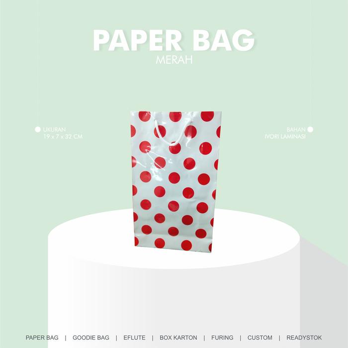 Gambar Tas Kertas Laminasi Polkadot Garis Belanja Kado Souvenir 19 x 7 x 32 dari Rahmah Tas Kertas dan Kemasan Kab. Sleman Tokopedia