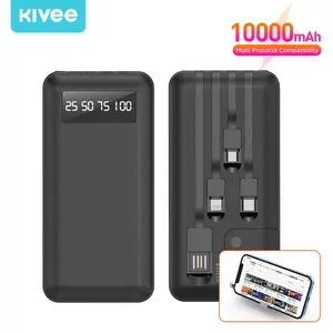 KIVEE Powerbank 10000mAh/20000mAh Fast Charging  Mini LCD With Kabel Data Baterai Charger Led Ponsel Hitam Putih Jam