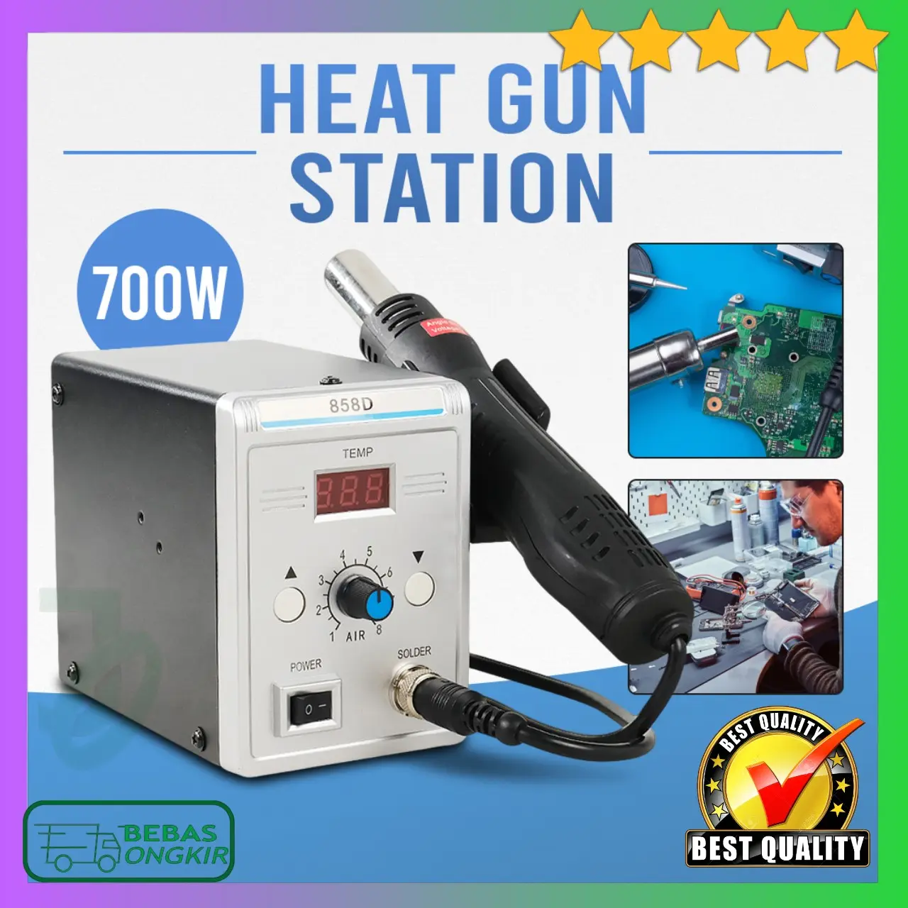 Solder Uap Blower Digital Heat Gun 700 Watt Adjustable Station 858D
