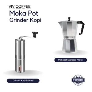 Paket Alat Kopi Manual Mokapot 3 Cups dan Grinder Kopi