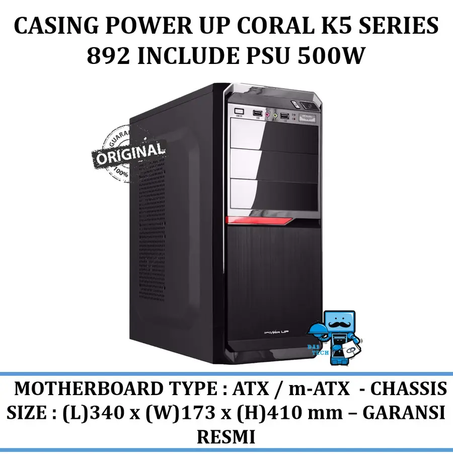 Casing Power Up Coral K5 Series 892 Include Psu 500w - Original Produk