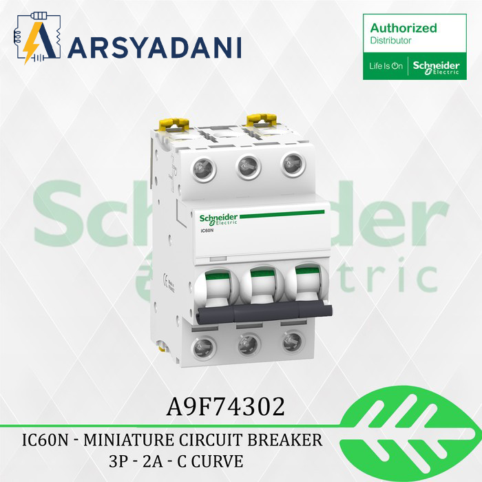 Gambar A9F74302 - Schneider miniature circuit breaker IC60N 3P 2A C curve dari arsyadani.id Kota Administrasi Jakarta Pusat Tokopedia