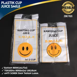 [50 PCS] Plastik Cup Gelas Smile | Kantong Plastik Minuman 1 cup 2 Cup