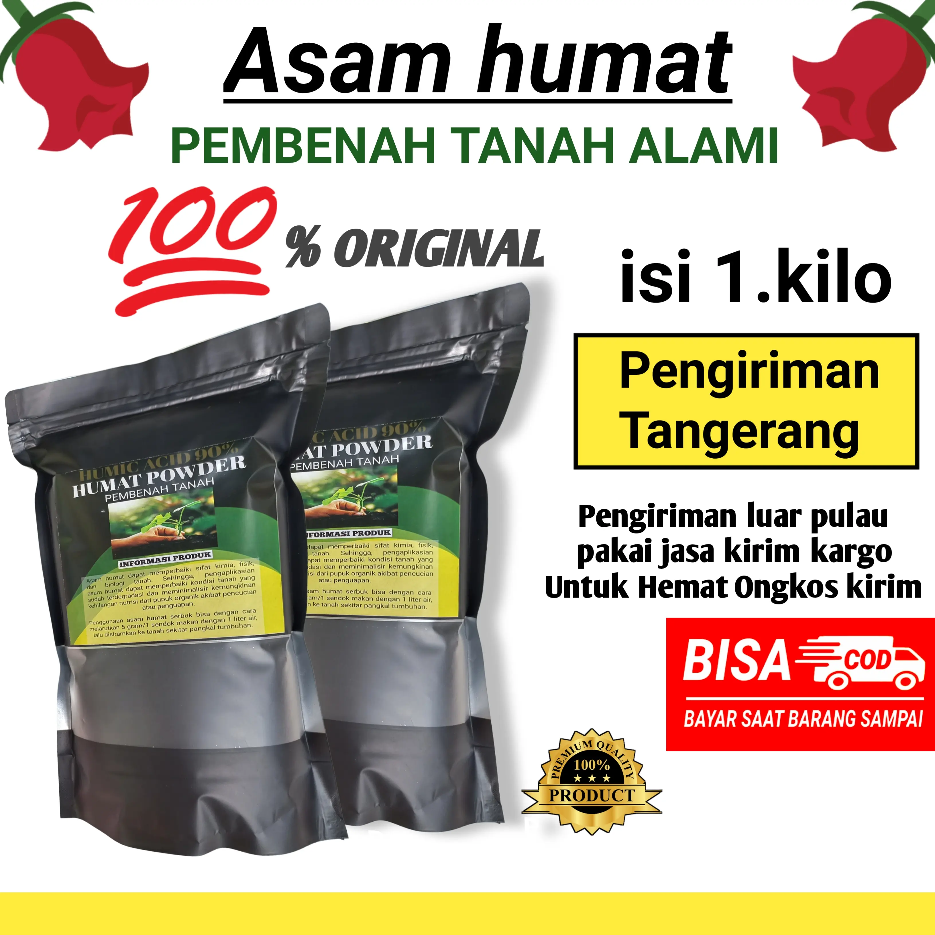 Asam Humat Pupuk Pembenah Tanah Original kemasan isi 1 kilo Termurah