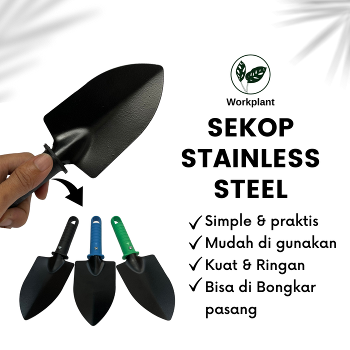 Gambar Sekop Stainless Steel - Sekop Mini Tanaman Hias Sekop Besi Berkebun - Hitam dari workplant official Kota Surabaya Tokopedia
