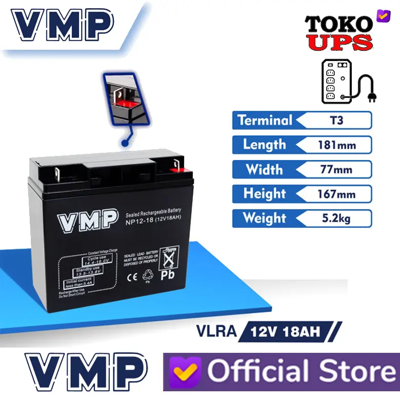 Baterai UPS VMP 12V 18AH VRLA VMP NP12-18 Garansi 1 Tahun