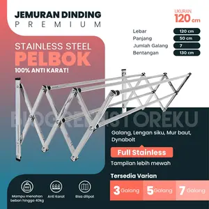 PELBOK Premium Jemuran Baju Dinding Lipat Anti Karat 120cm 3Galang