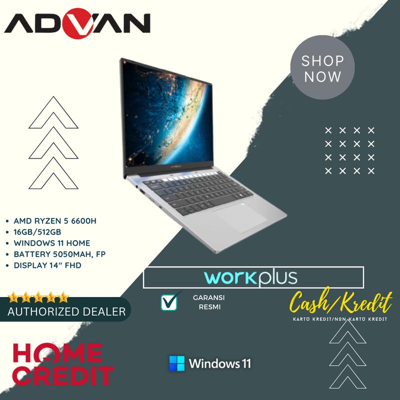 LAPTOP ADVAN WORKPLUS AMD RYZEN 5 6600H/16GB/512GB/14”FHD/W11 0