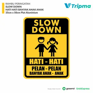 Rambu Slow Down Hati-hati Banyak Anak-anak 35cm x 50cm Plat Alumunium