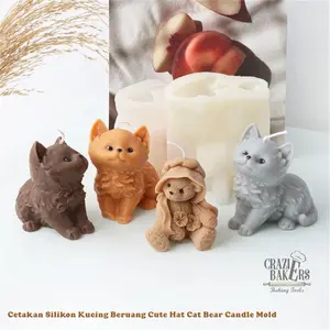 Cetakan Silikon Kucing Beruang Cute Hat Cat Bear Candle Mold