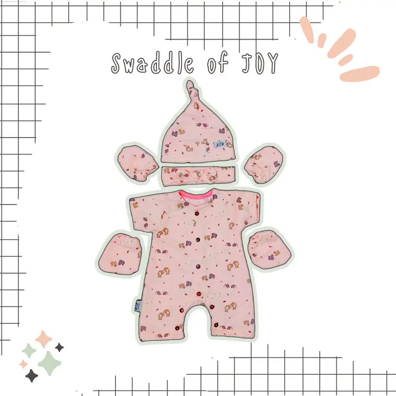 JOY Jumpsuit Set Baby Girl dengan Bando Katun Bayi Perempuan Parsel 2