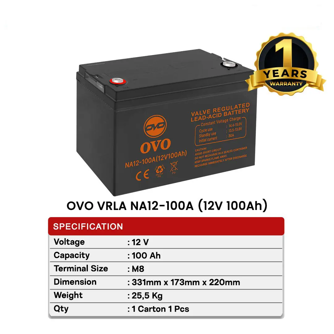 Baterai OVO 12V 100AH VRLA NA12-100A Terminal M8