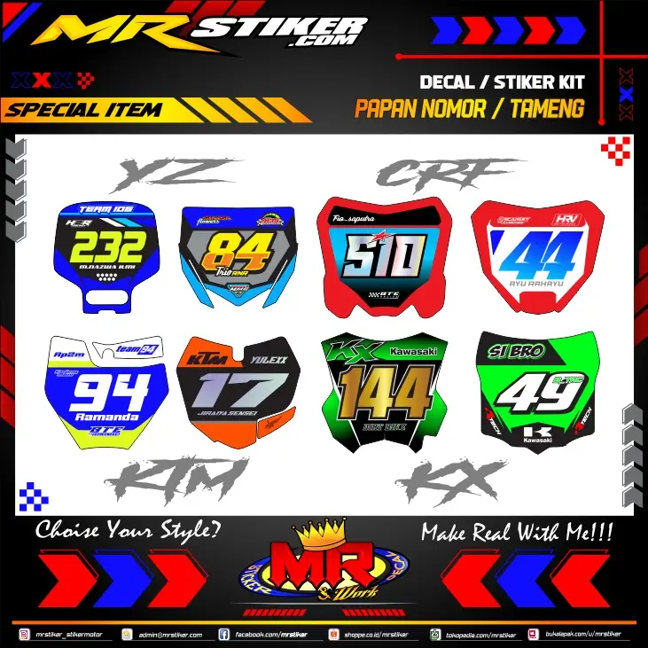 Jual Stiker Decal Tameng Batok Kepala Papan Nomor custom desain Racing