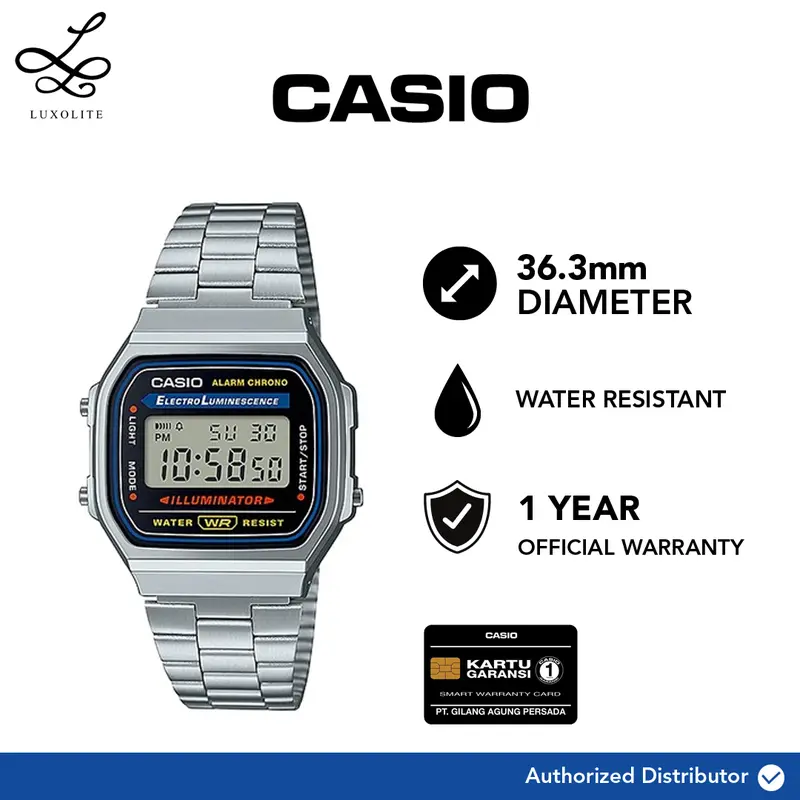 [Luxolite] CASIO Jam Tangan Pria Digital A168WA-1WDF/A168WA-1W/A168WA-1 Stainless Steel Strap A168WA 3