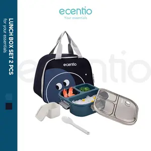 ecentio kotak makan 3 grid Tempat Makan BPA FREE Lunch Box Set