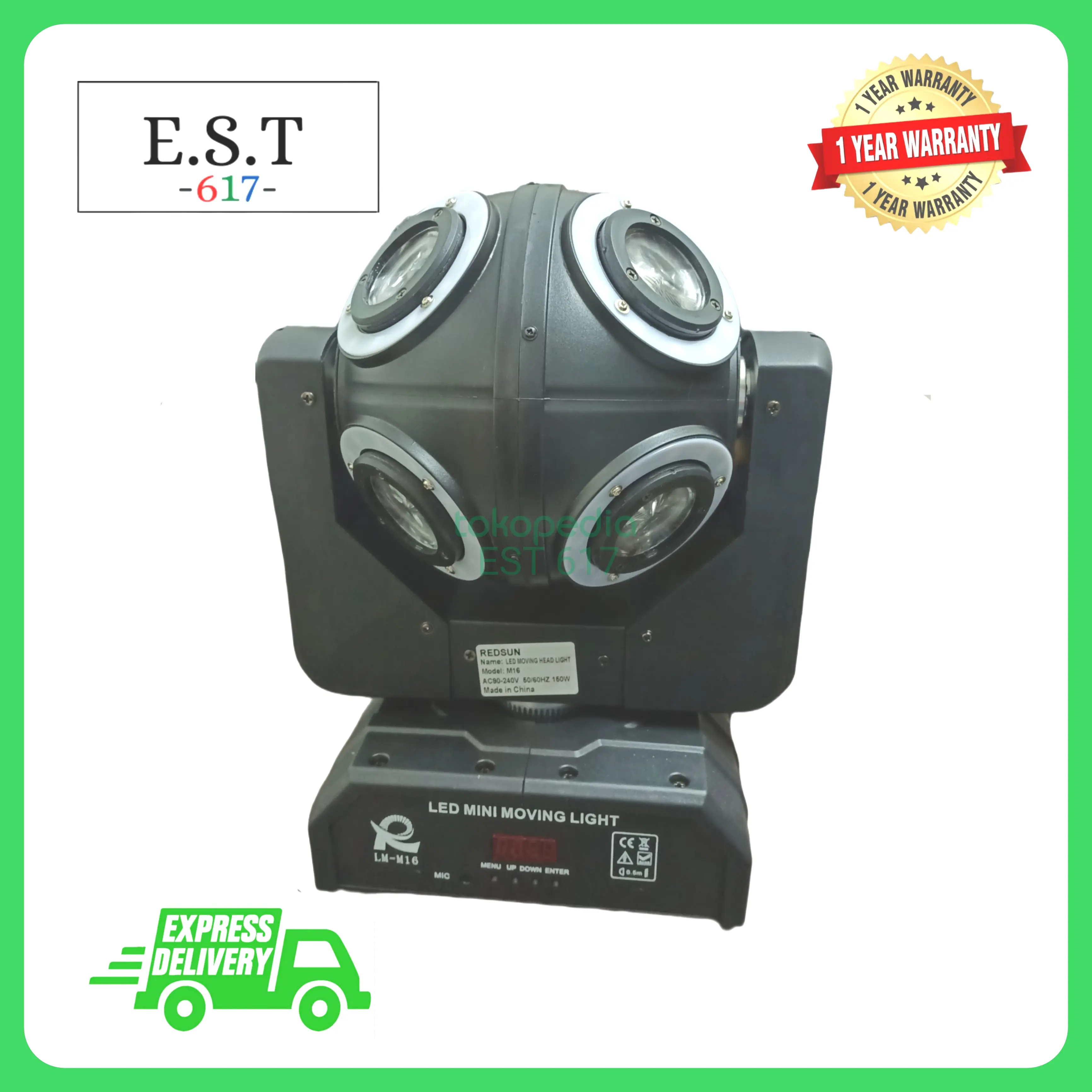 Lampu disko putar LED ball moving head 8 X 12 Watt + LED strip