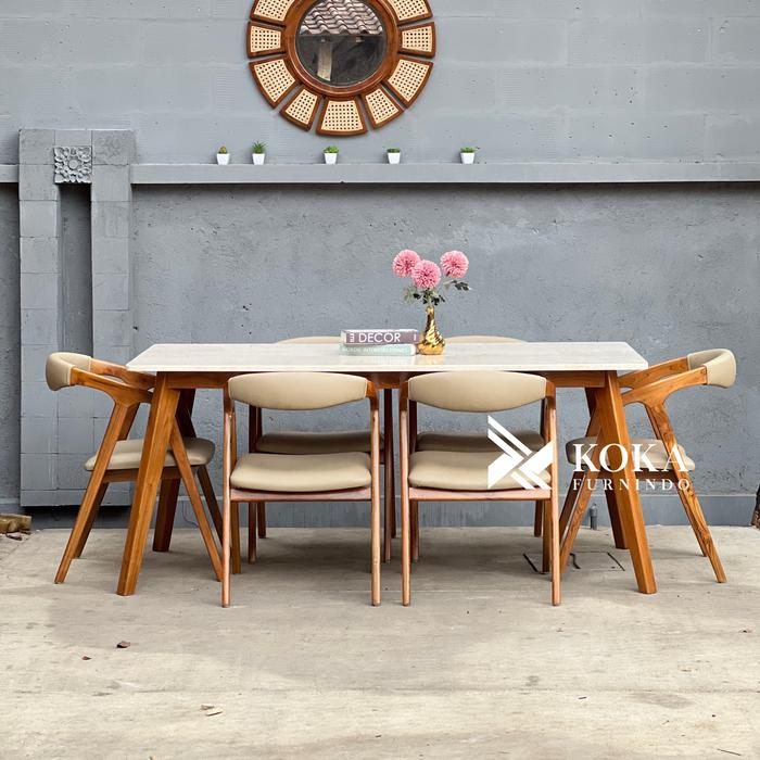 Gambar Nathan 2 • Meja makan marmer set kursi 6 scandinavian jati retro dari Koka Furnindo Kab. Jepara Tokopedia