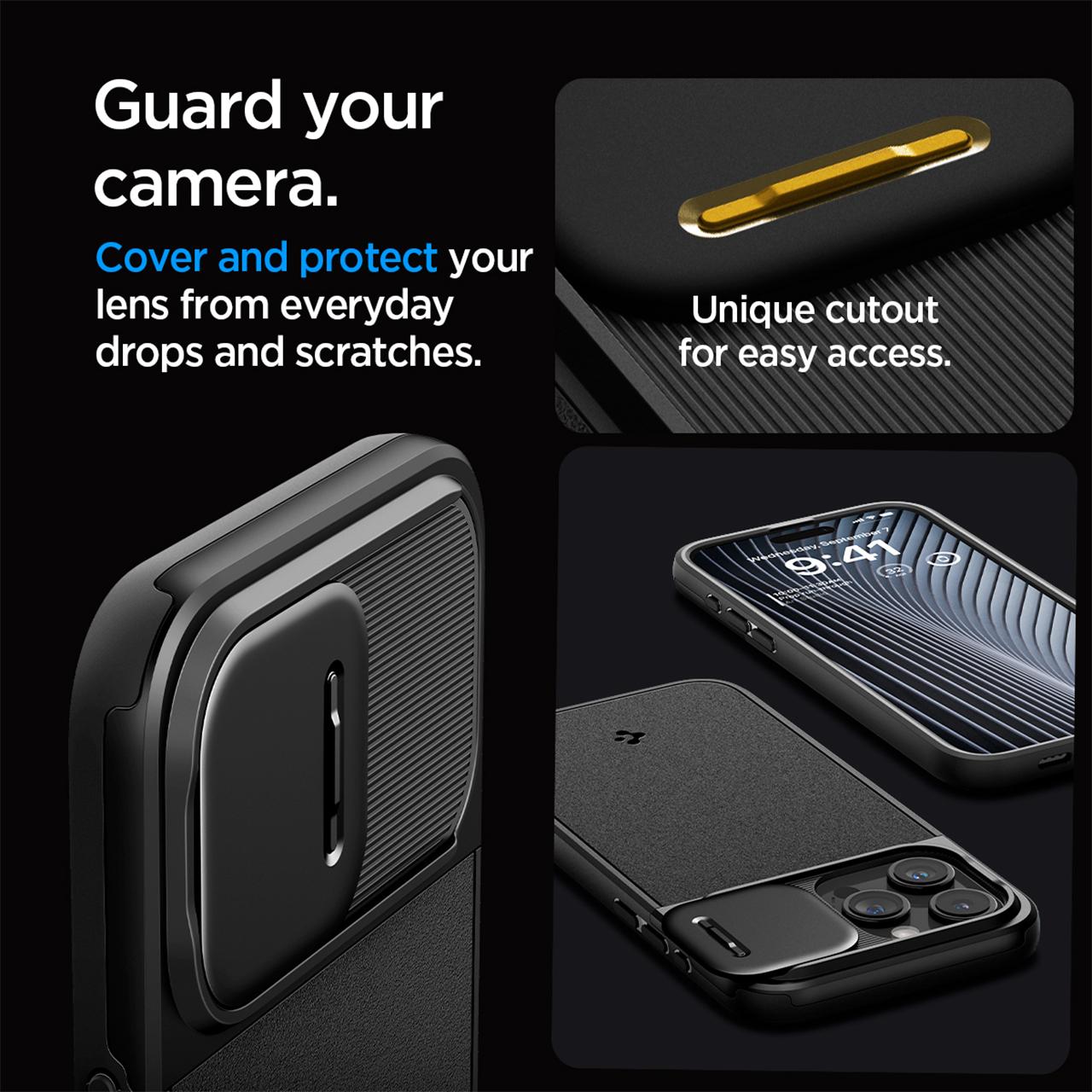 Case iPhone 15 Pro Max Plus Spigen Optik Armor Camera Slide Soft Cover