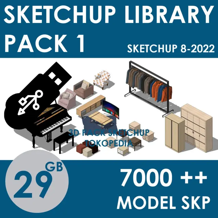 Gambar Sketchup Model Library Pack 01 dari 3D Pack Sketchup Kota Malang 5 Tokopedia