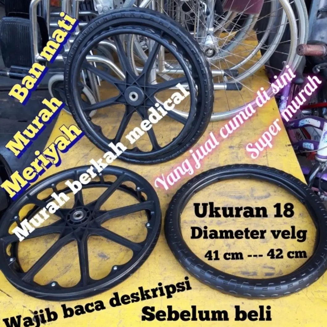 Ban kursi roda ukuran 18 garis tengah 41 dan 42 cm seperpat ban padet