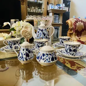 Tea Pot Set Tea Cup Saucer Plate Cake Lomonosov Russia Blue Bells