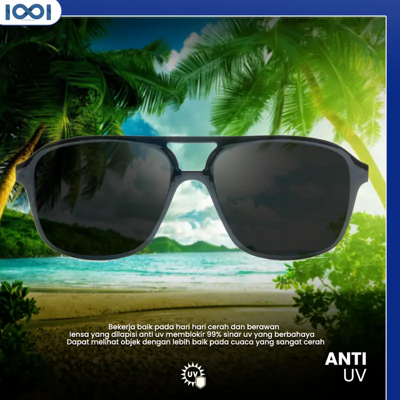 Kacamata Hitam Sunglasses AntiUV400 Frame Kotak Pria Wanita - IOOI 851 4