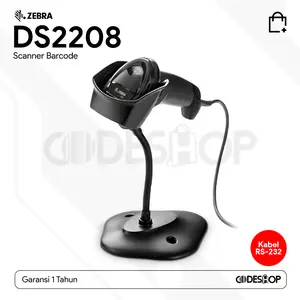 Zebra Scanner Barcode DS2208 1D & 2D Scan QR Code Kabel Serial RS2232