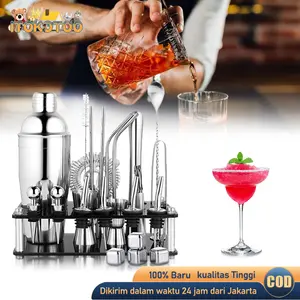 25 In 1 Paket Lengkap Shaker Cocktail Stainless Bartender Barware Set