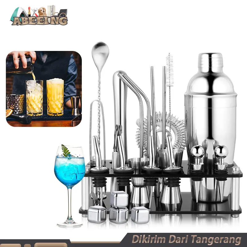Isi 25 Cocktail Shaker Set Bartender Kit Paket Lengkap Alat Bartender