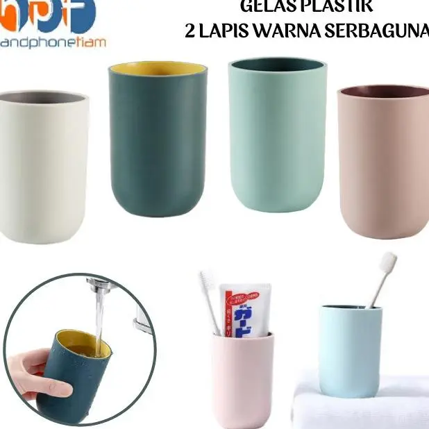 gelas minum plastik 2 warna cangkir cup tempat sikat gi odol & kumur