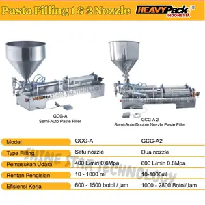 Mesin Piston Filling Pasta 1 Nozzle 2 Nozzle Heavypack GCG-A GCG-A2 GCG Mesin Pengisi Pasta atau Cairan Kental Pneumatic