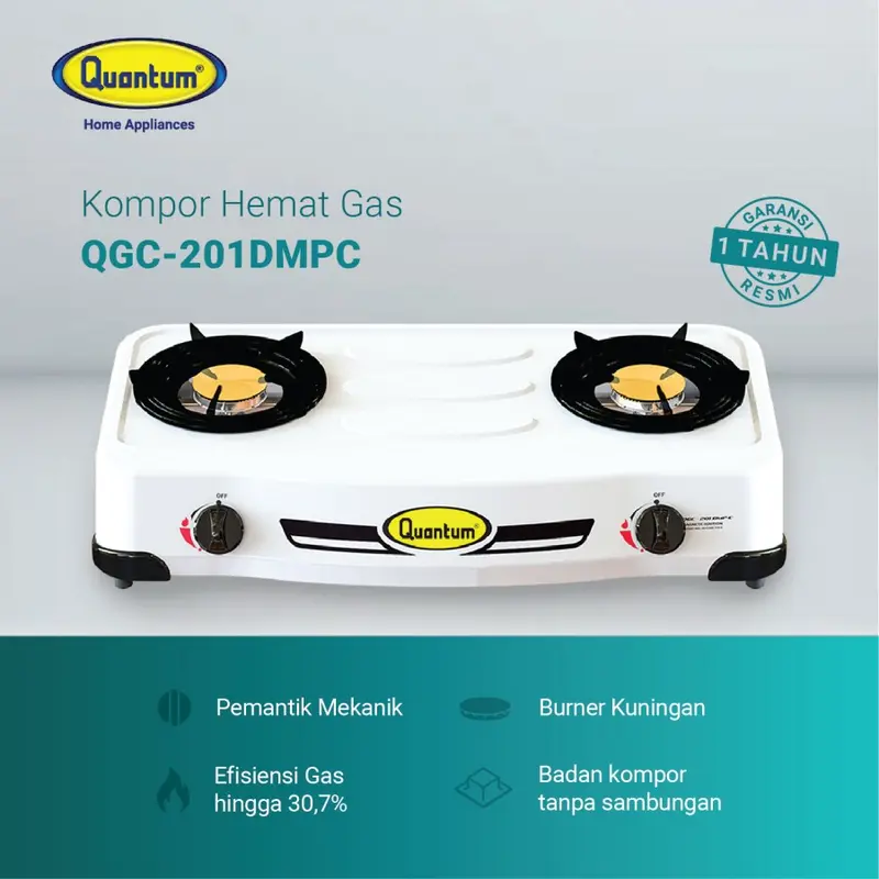 QUANTUM QGC-201 DMPC Kompor Gas 2 Tungku PAKET SELANG GAS HEMAT 2