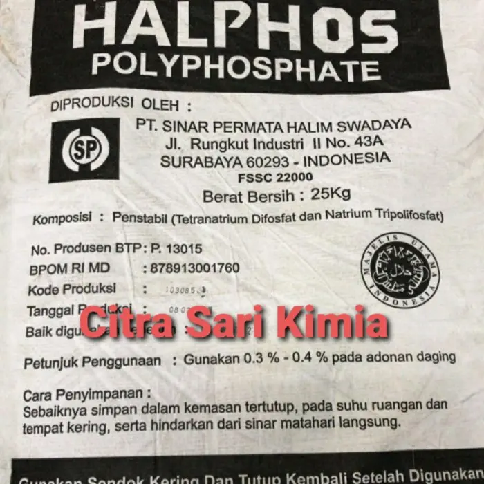 Halphos Sodium Polyphosphate - Pengenyal Tekstur Daging 1 Zak 25 Kg