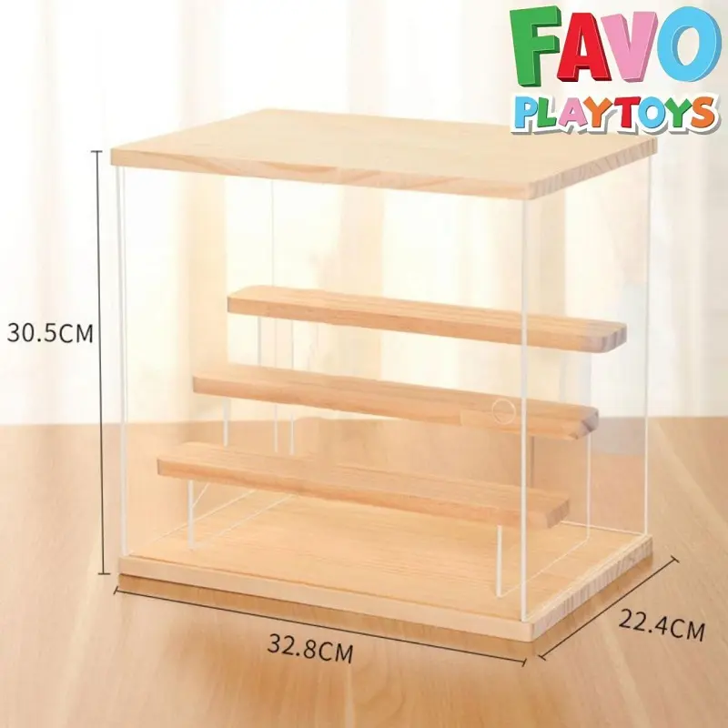 Wood Acrylic Figure Storage Display Stand Case 3 Floors Showcase