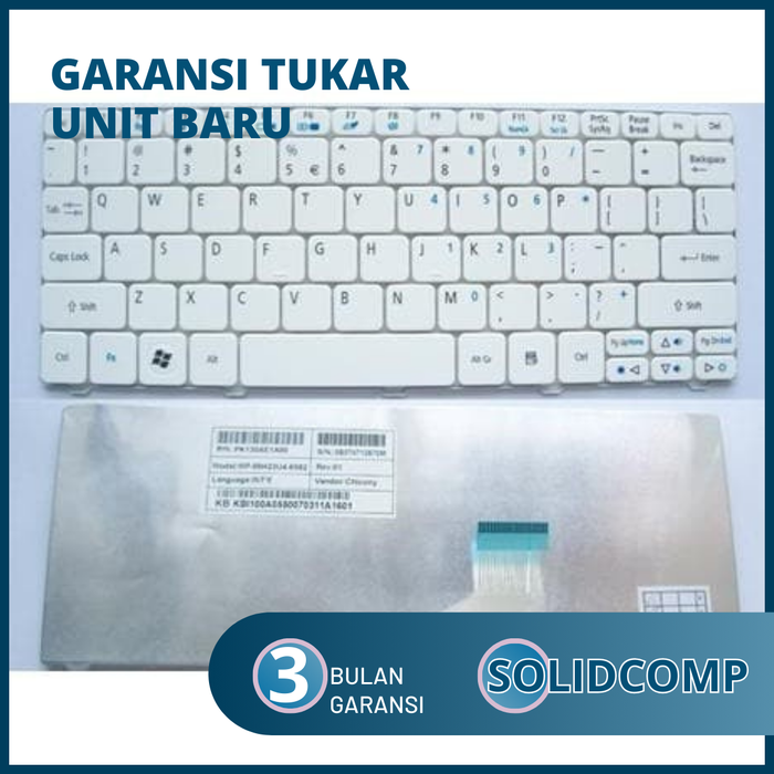 Gambar Keyboard ACER Aspire One 521h, 522h, 532h, 533h, D255, D260, Happy, Happy 2 WHITE dari Solidcomp Kota Surabaya Tokopedia