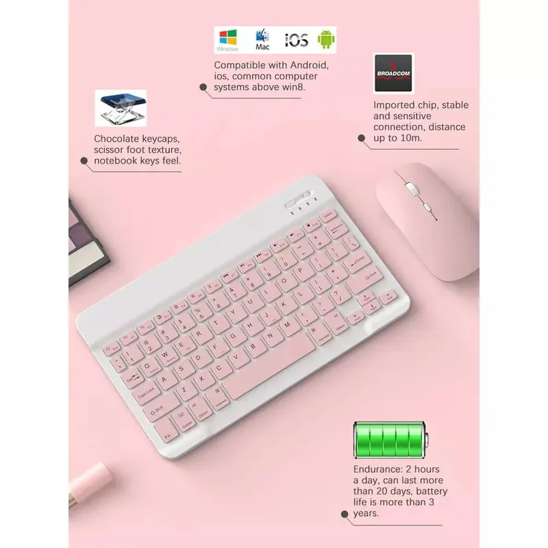 Keyboard Mouse Bluetooth Silent Wireless Slim Lightweight Portable IOS 1