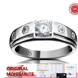 Cincin Ori Moisanite Round Diamond 1 Crt Asli Perak 925 Memo GRA