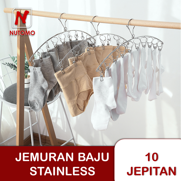 Gambar Gantungan Jemuran Baju Hanger 10 Jepit Stainless Steel - 3mm dari Nutomo Store Kota Tangerang Tokopedia