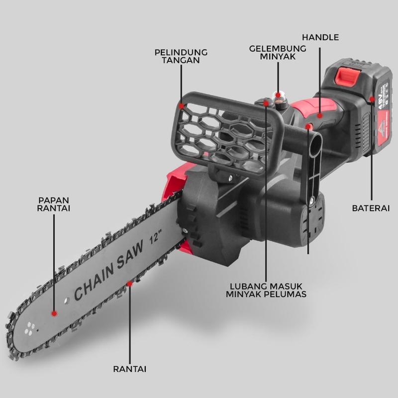 Allefix Chainsaw Cordless Gergaji Rantai Elektrik Mini 12 Inch 2 1