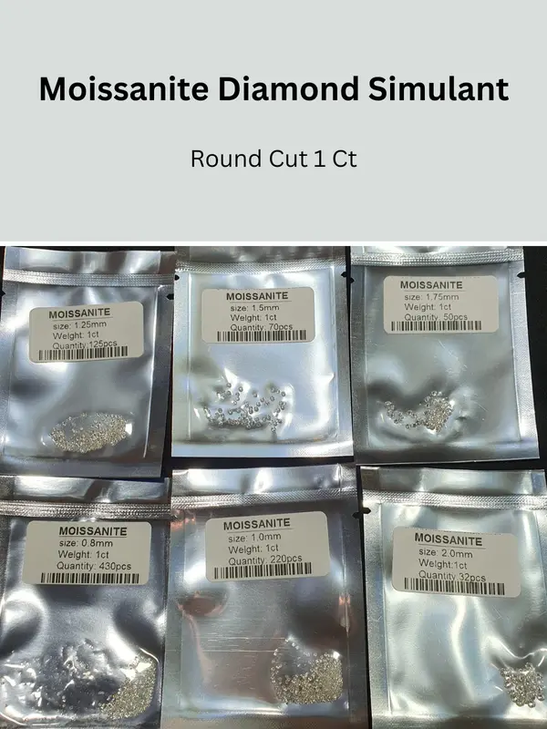 Diamond Moissanite Tabur White Round Cut 1 Pak Ukuran Pilihan 0