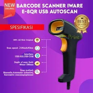 Barcode Scanner USB Only 1D / 2D Auto Scan Iware E-8QR