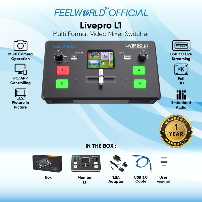 Gambar Feelworld Livepro L1 Multi-format Video Mixer Switcher 4 x HDMI inputs dari Feelworld Indonesia Kota Administrasi Jakarta Pusat Tokopedia