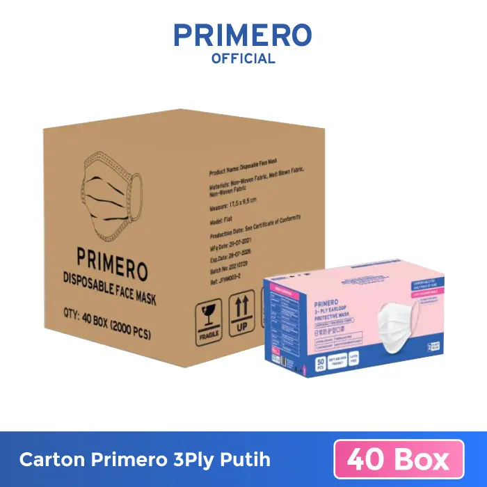 Gambar PRIMERO Masker 3ply Putih - Karton - 3ply Biru dari PRIMERO STORE OFFICIAL Kota Tangerang 5 Tokopedia