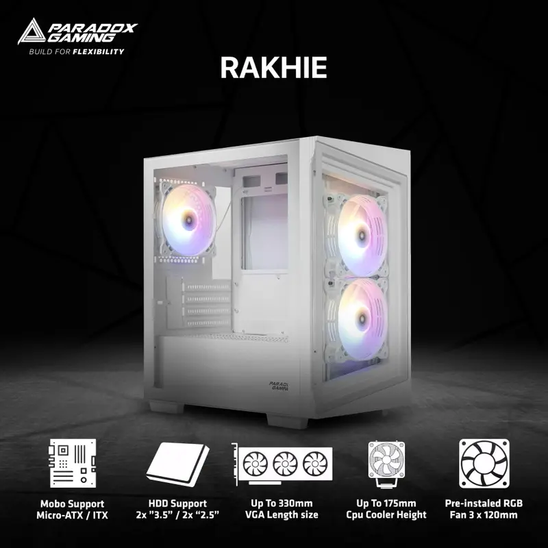 Casing Komputer Paradox Gaming Rakhie MATX Include 3Fan RGB 1