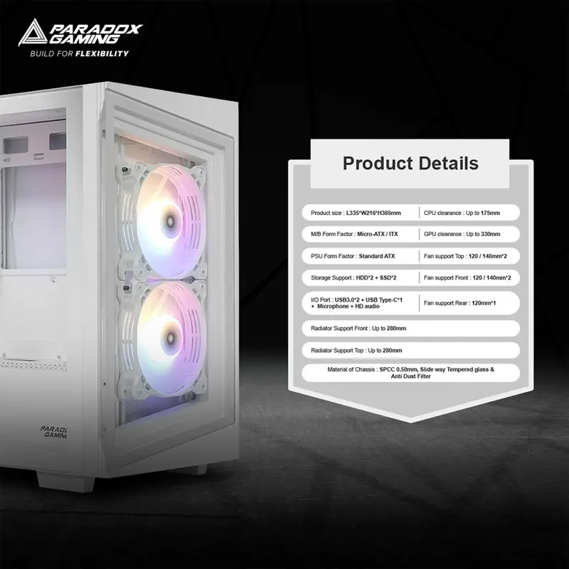 Casing Komputer Paradox Gaming Rakhie MATX Include 3Fan RGB 4
