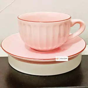 Cangkir Keramik Coffee Latte Kopi Teh Motif Salur KPC03 NCSR Pink 2 Pc